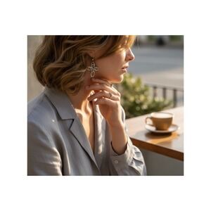 Brighton Silver Tone Celtic Scroll Cross Drop Earrings French Hook